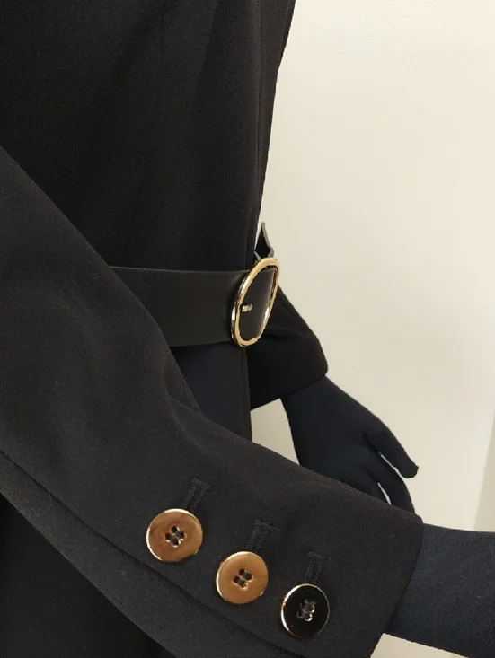 Calvin Klein Black Long Sleeve Midi Sheath Dress Gold Zipper Size 12 - Picture 3 of 15